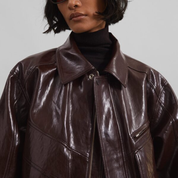 The Frankie Shop Risner Faux Leather Jacket – Burgundy, view 6
