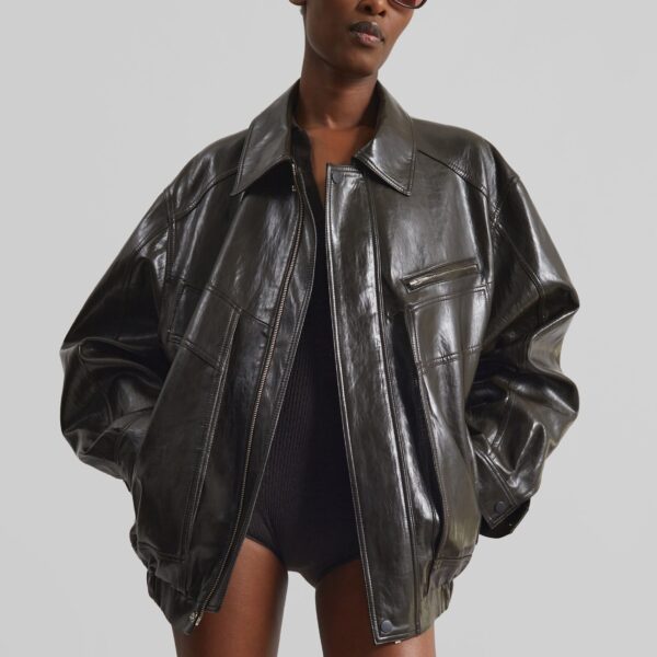 The Frankie Shop Risner Faux Leather Jacket – Dark Brown, view 2