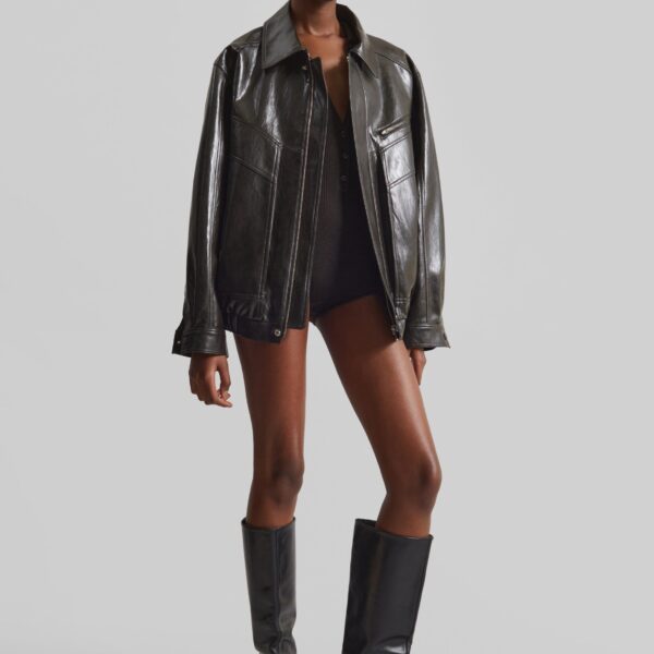 The Frankie Shop Risner Faux Leather Jacket – Dark Brown, view 3