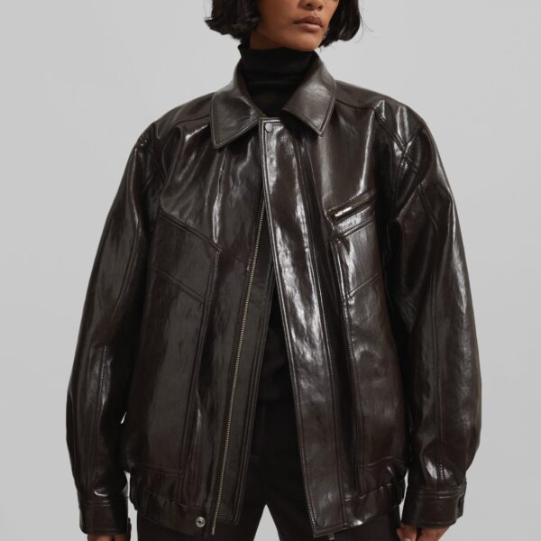 The Frankie Shop Risner Faux Leather Jacket – Dark Brown, view 4