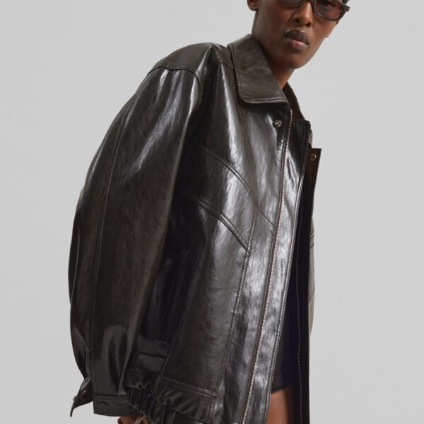 The Frankie Shop Risner Faux Leather Jacket – Dark Brown, view 5