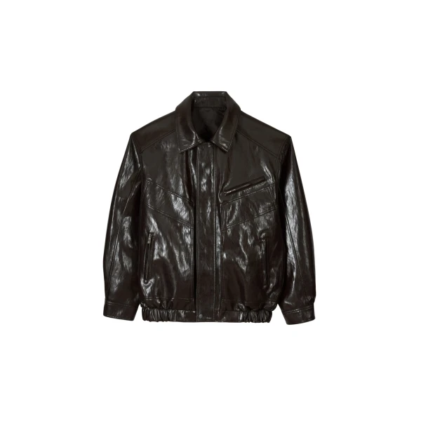 The Frankie Shop Risner Faux Leather Jacket - Dark Brown - Oversized Minimalist Jackets in Beige - Shop at Luxury Shoes 