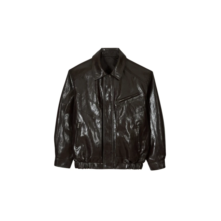 The Frankie Shop Risner Faux Leather Jacket - Dark Brown - Oversized Minimalist Jackets in Beige - Shop at Luxury Shoes 