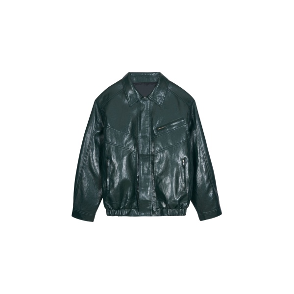 The Frankie Shop Risner Faux Leather Jacket - Deep Green - Oversized Minimalist Jackets in Green - Shop at Luxury Shoes 