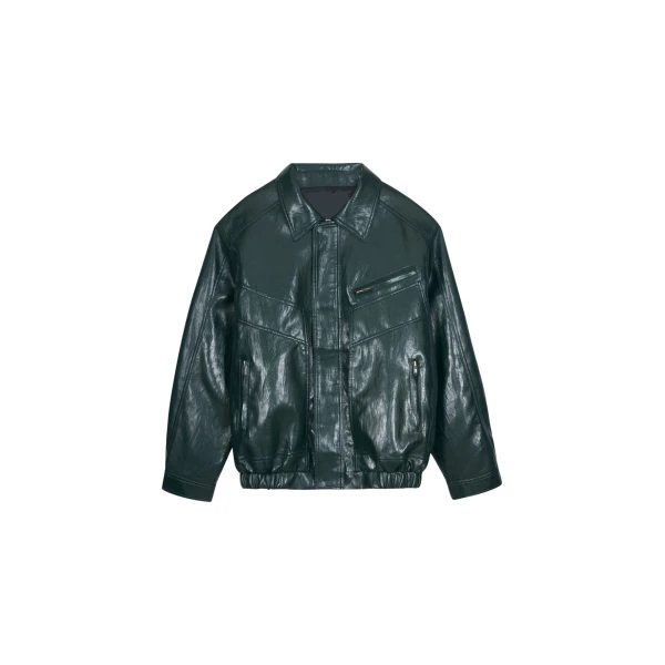 The Frankie Shop Risner Faux Leather Jacket - Deep Green - Oversized Minimalist Jackets in Green - Shop at Luxury Shoes 