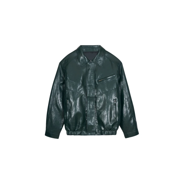 The Frankie Shop Risner Faux Leather Jacket - Deep Green - Oversized Minimalist Jackets in Green - Shop at Luxury Shoes 