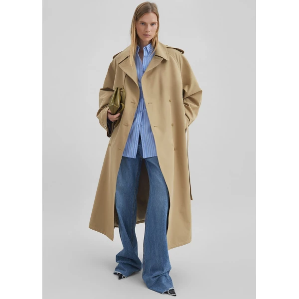 The Frankie Shop Riva Cotton Trench Coat - Camel - Oversized Minimalist Coats in Beige - Shop at Luxury Shoes 