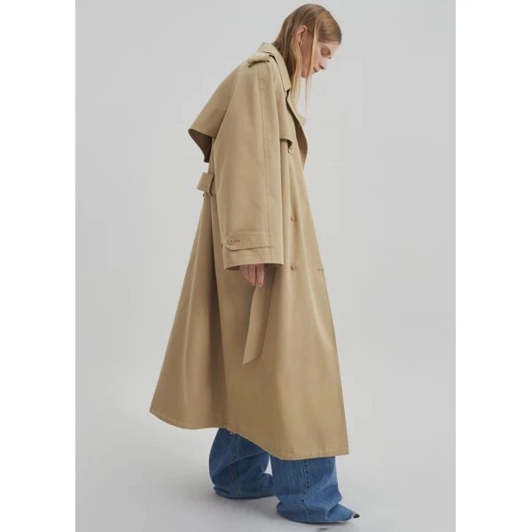 The Frankie Shop Riva Cotton Trench Coat - Camel - Oversized Minimalist Coats in Beige - Shop at Luxury Shoes 