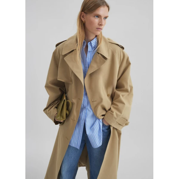The Frankie Shop Riva Cotton Trench Coat - Camel - Oversized Minimalist Coats in Beige - Shop at Luxury Shoes 