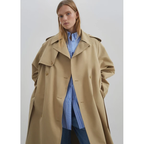 The Frankie Shop Riva Cotton Trench Coat - Camel - Oversized Minimalist Coats in Beige - Shop at Luxury Shoes 