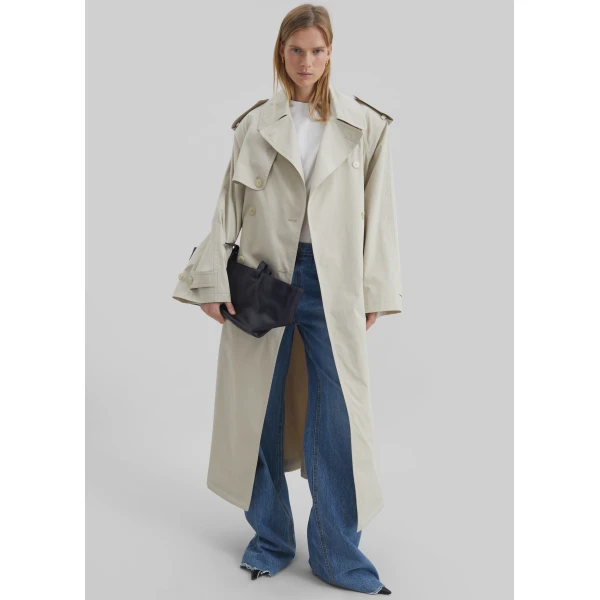 The Frankie Shop Riva Cotton Trench Coat - Light Beige - Oversized Minimalist Coats in Beige - Shop at Luxury Shoes 