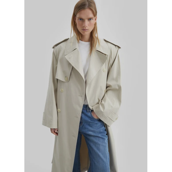 The Frankie Shop Riva Cotton Trench Coat - Light Beige - Oversized Minimalist Coats in Beige - Shop at Luxury Shoes 