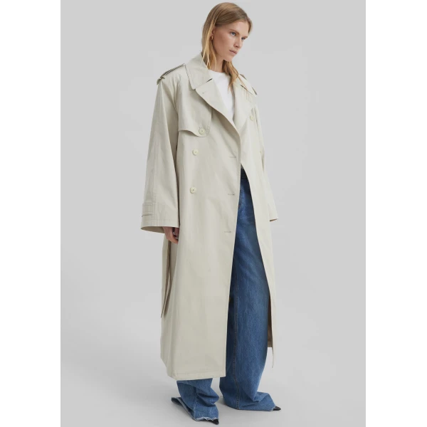 The Frankie Shop Riva Cotton Trench Coat - Light Beige - Oversized Minimalist Coats in Beige - Shop at Luxury Shoes 