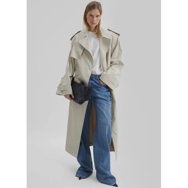 The Frankie Shop Riva Cotton Trench Coat - Light Beige - Oversized Minimalist Coats in Beige - Shop at Luxury Shoes 