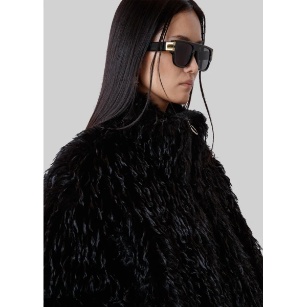 The Frankie Shop Rivee Faux Fur Pullover - Black - Oversized Minimalist Tops in Black - Shop at Luxury Shoes 