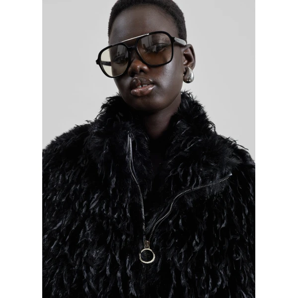 The Frankie Shop Rivee Faux Fur Pullover - Black - Oversized Minimalist Tops in Black - Shop at Luxury Shoes 