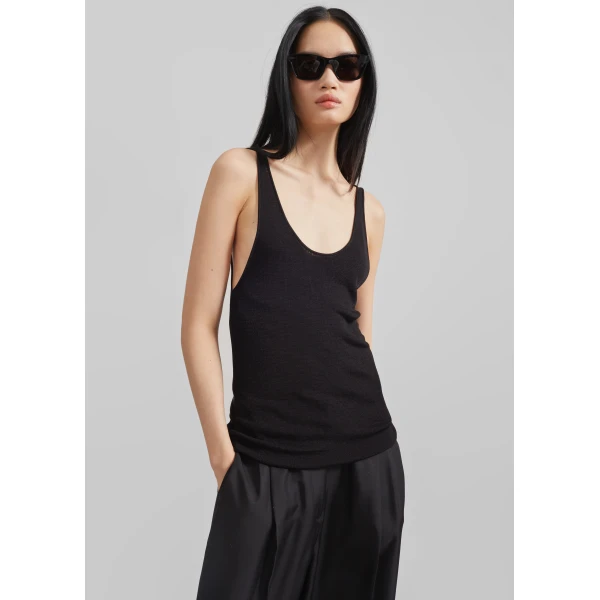 The Frankie Shop Rivo Knit Tank Top - Black - Oversized Minimalist Tops in Black - Shop at Luxury Shoes 