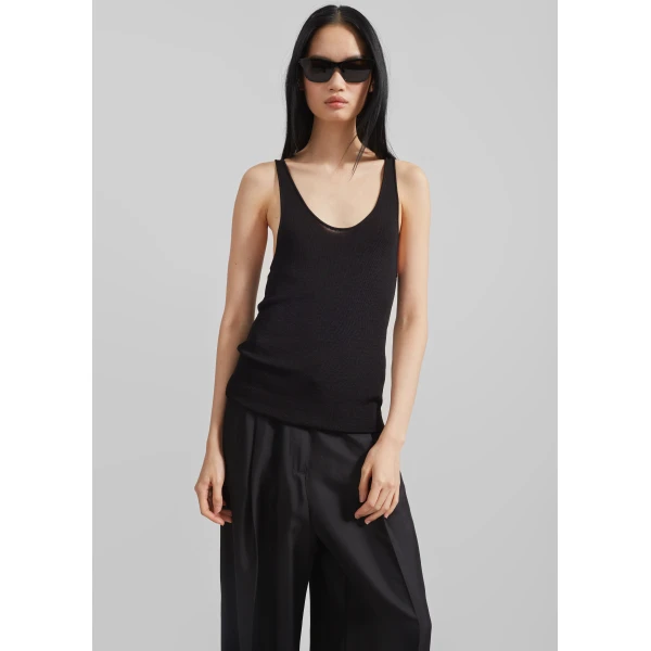 The Frankie Shop Rivo Knit Tank Top - Black - Oversized Minimalist Tops in Black - Shop at Luxury Shoes 