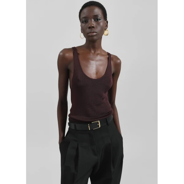 The Frankie Shop Rivo Knit Tank Top - Burgundy - Oversized Minimalist Tops in Red - Shop at Luxury Shoes 