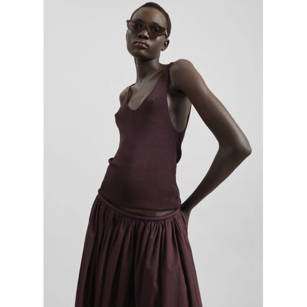 The Frankie Shop Rivo Knit Tank Top - Burgundy - Oversized Minimalist Tops in Red - Shop at Luxury Shoes 