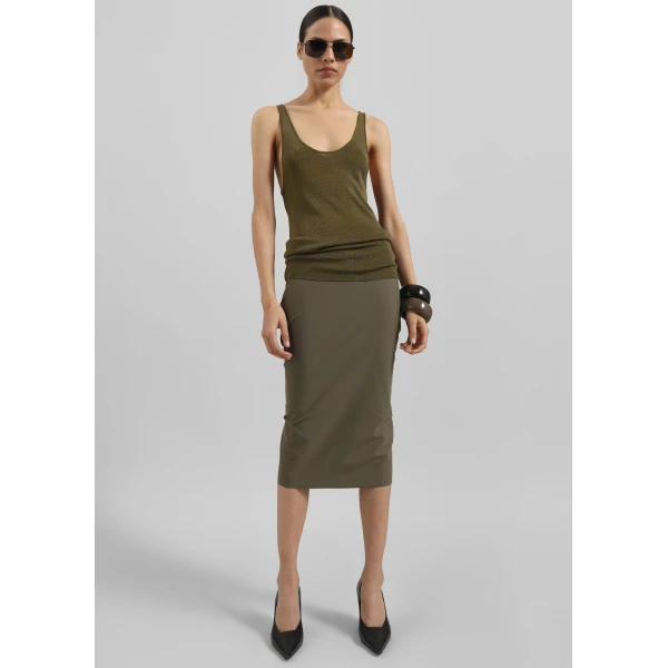 The Frankie Shop Rivo Knit Tank Top - Khaki - Oversized Minimalist Tops in Green - Shop at Luxury Shoes 