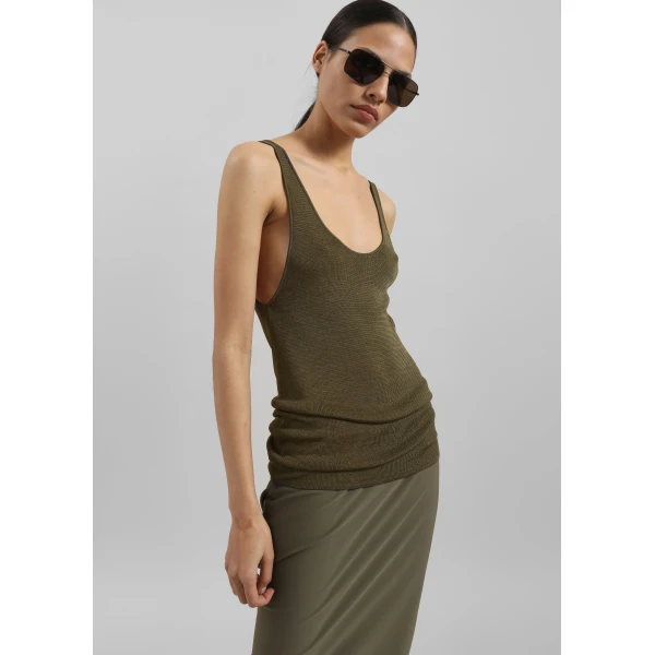 The Frankie Shop Rivo Knit Tank Top - Khaki - Oversized Minimalist Tops in Green - Shop at Luxury Shoes 