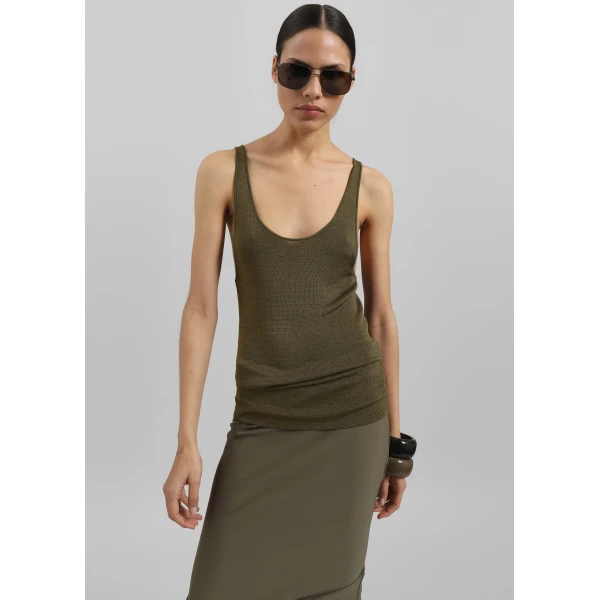 The Frankie Shop Rivo Knit Tank Top - Khaki - Oversized Minimalist Tops in Green - Shop at Luxury Shoes 