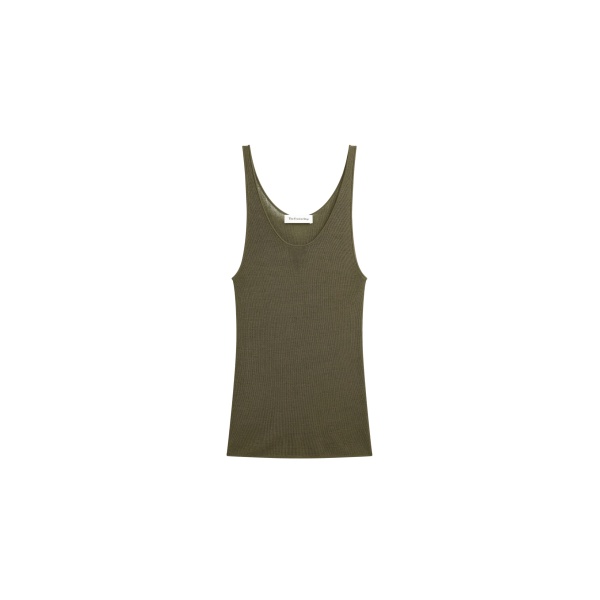 The Frankie Shop Rivo Knit Tank Top - Khaki - Oversized Minimalist Tops in Green - Shop at Luxury Shoes 
