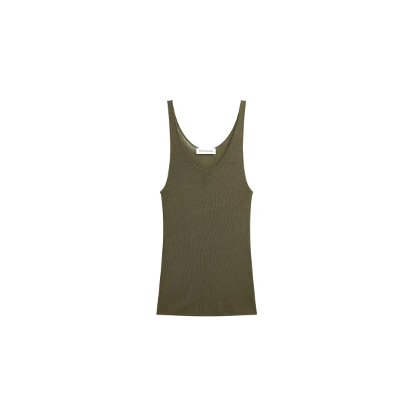 The Frankie Shop Rivo Knit Tank Top - Khaki - Oversized Minimalist Tops in Green - Shop at Luxury Shoes 