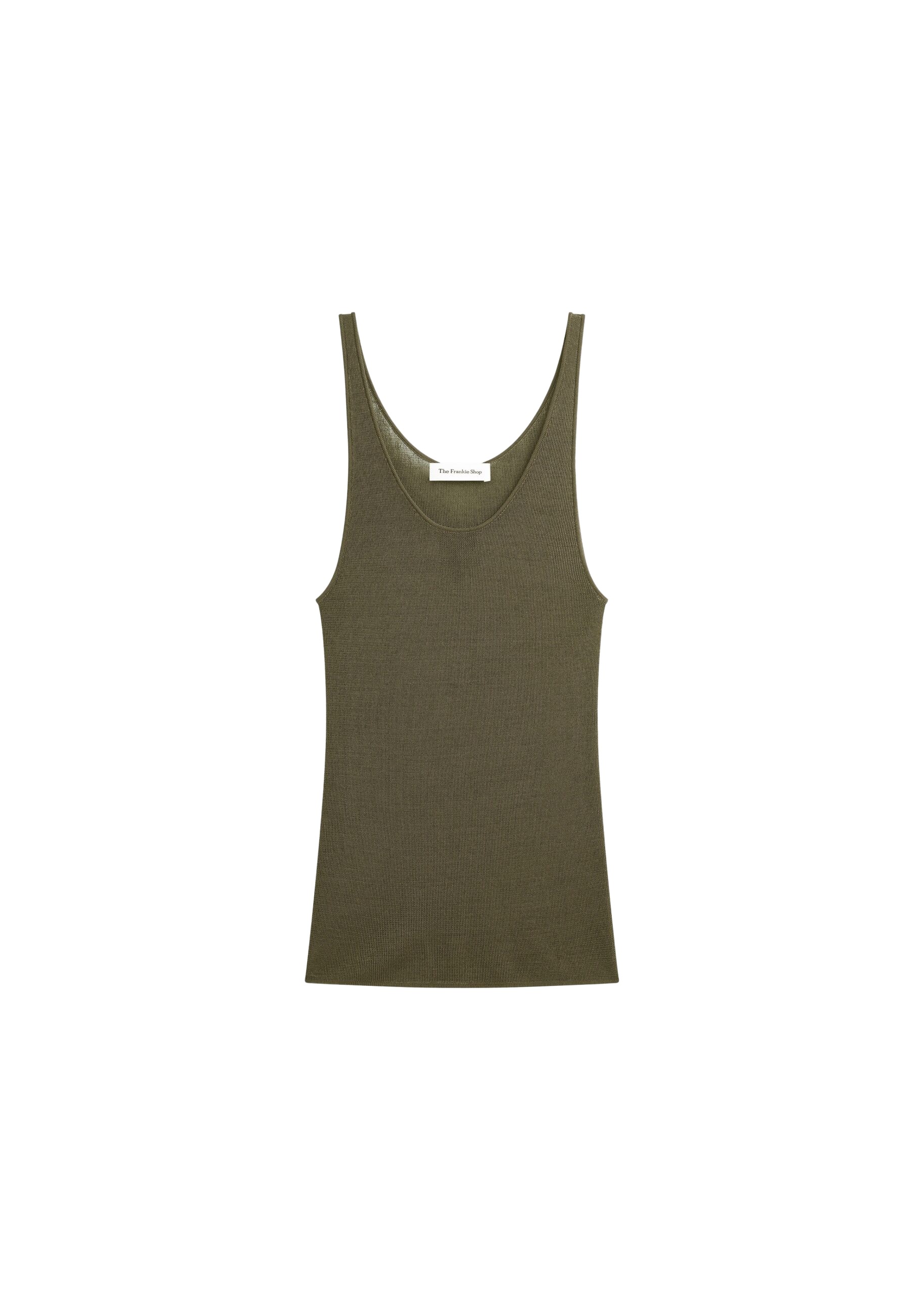 The Frankie Shop Rivo Knit Tank Top - Khaki - Oversized Minimalist Tops in Green - Shop at Luxury Shoes 