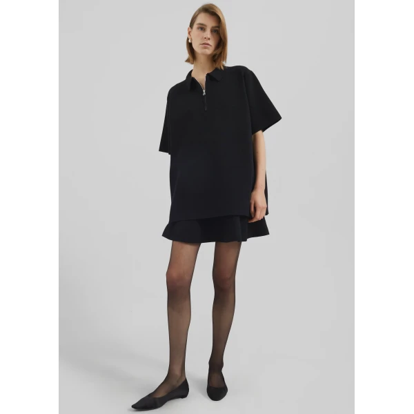 The Frankie Shop Riya Zip-Up Polo - Black - Oversized Minimalist Tops in Black - Shop at Luxury Shoes 