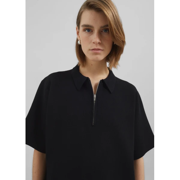 The Frankie Shop Riya Zip-Up Polo - Black - Oversized Minimalist Tops in Black - Shop at Luxury Shoes 