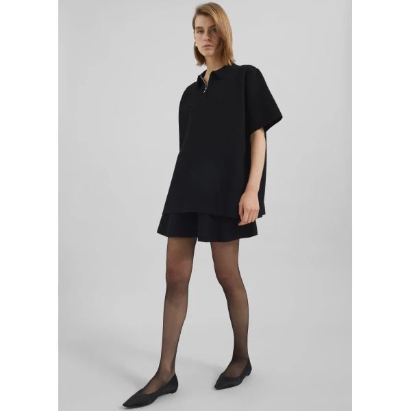 The Frankie Shop Riya Zip-Up Polo - Black - Oversized Minimalist Tops in Black - Shop at Luxury Shoes 