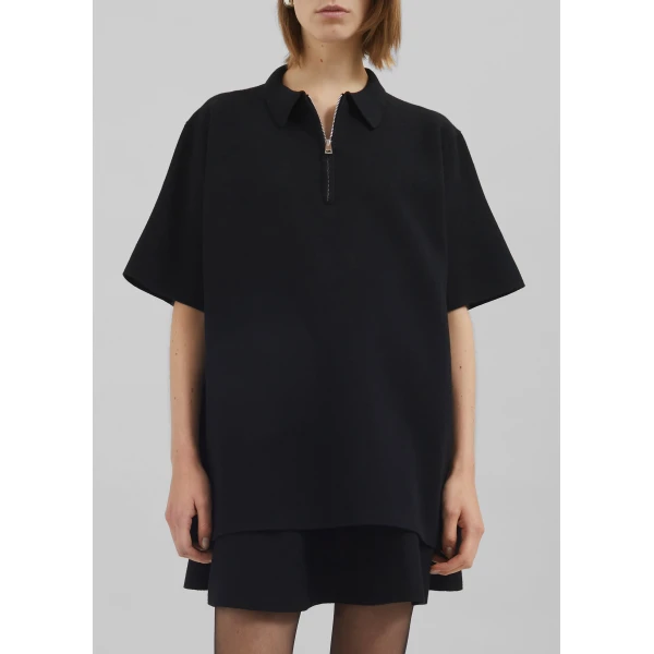 The Frankie Shop Riya Zip-Up Polo - Black - Oversized Minimalist Tops in Black - Shop at Luxury Shoes 