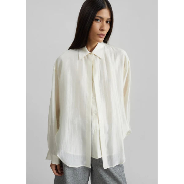 The Frankie Shop Roanne Fluid Double Shirt - Cream - Oversized Minimalist Tops in Ivory - Shop at Luxury Shoes 