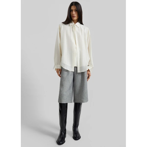 The Frankie Shop Roanne Fluid Double Shirt - Cream - Oversized Minimalist Tops in Ivory - Shop at Luxury Shoes 