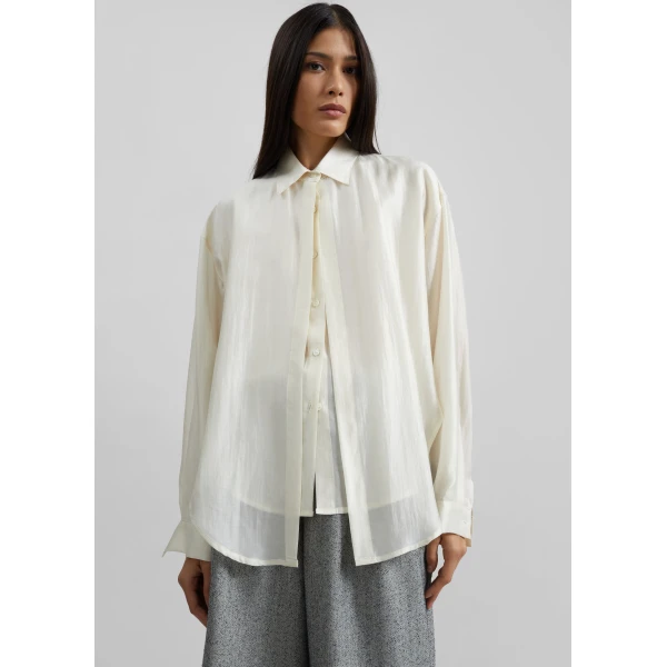 The Frankie Shop Roanne Fluid Double Shirt - Cream - Oversized Minimalist Tops in Ivory - Shop at Luxury Shoes 