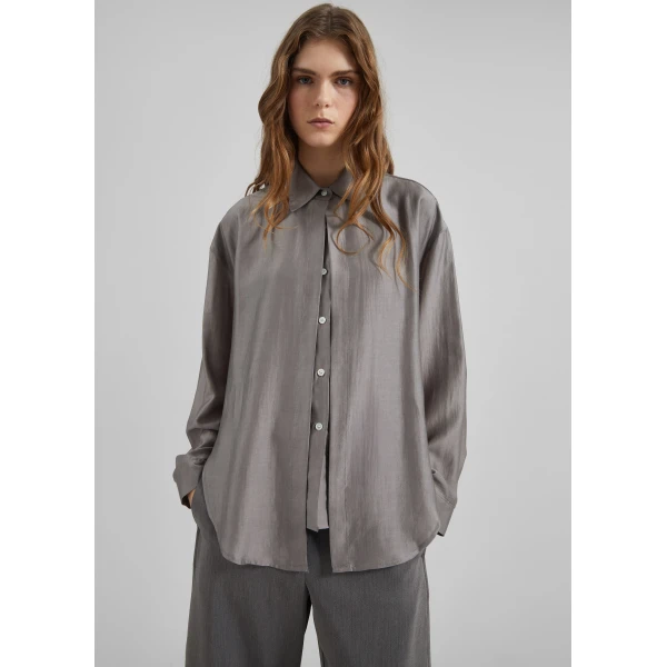 The Frankie Shop Roanne Fluid Double Shirt - Steel Grey - Oversized Minimalist Tops in Grey - Shop at Luxury Shoes 