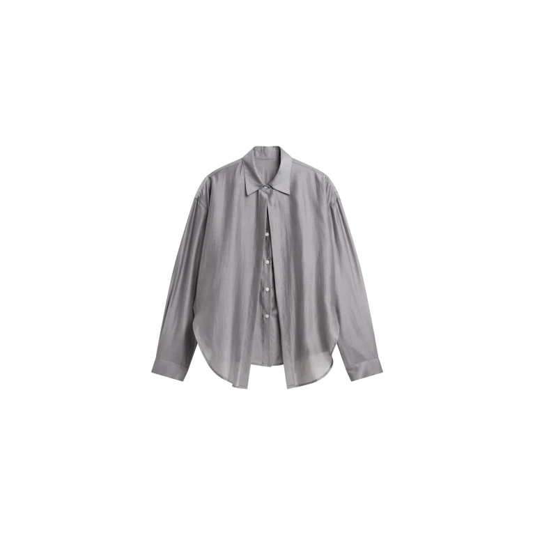 The Frankie Shop Roanne Fluid Double Shirt - Steel Grey - Oversized Minimalist Tops in Grey - Shop at Luxury Shoes 