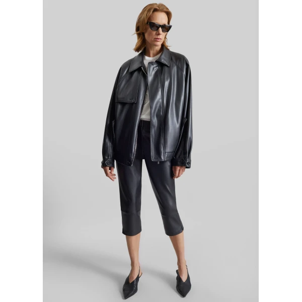 The Frankie Shop Roisin Faux Leather Jacket - Black - Oversized Minimalist Jackets in Black - Shop at Luxury Shoes 