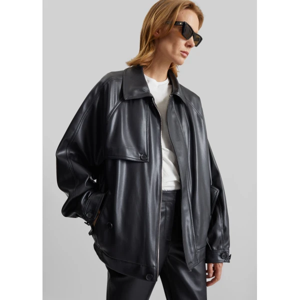 The Frankie Shop Roisin Faux Leather Jacket - Black - Oversized Minimalist Jackets in Black - Shop at Luxury Shoes 