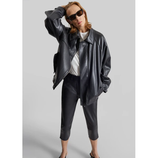 The Frankie Shop Roisin Faux Leather Jacket - Black - Oversized Minimalist Jackets in Black - Shop at Luxury Shoes 