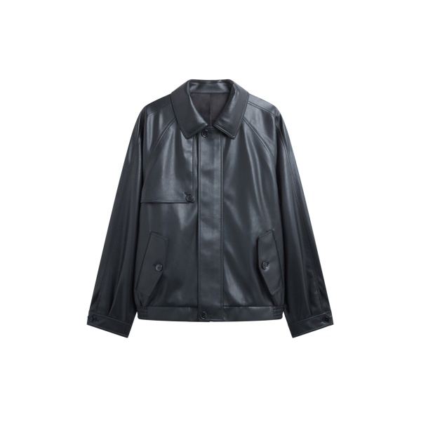 The Frankie Shop Roisin Faux Leather Jacket - Black - Oversized Minimalist Jackets in Black - Shop at Luxury Shoes 