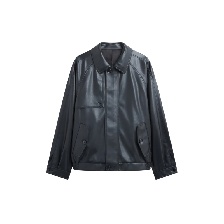 The Frankie Shop Roisin Faux Leather Jacket - Black - Oversized Minimalist Jackets in Black - Shop at Luxury Shoes 