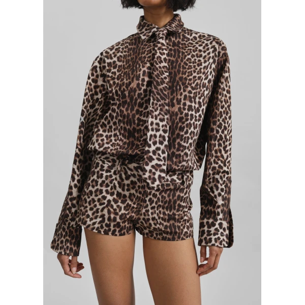 The Frankie Shop Roma Leopard Print Hot Pants - Brown - Oversized Minimalist Shorts in Beige - Shop at Luxury Shoes 