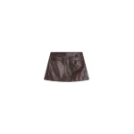 The Frankie Shop Rory Croc Leather Mini Skirt - Dark Brown - Oversized Minimalist Skirts in Beige - Shop at Luxury Shoes 
