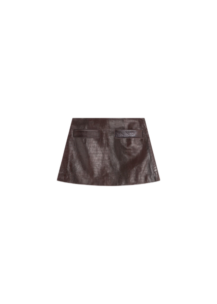 The Frankie Shop Rory Croc Leather Mini Skirt - Dark Brown - Oversized Minimalist Skirts in Beige - Shop at Luxury Shoes 