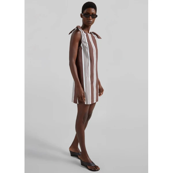 The Frankie Shop Rosie Mini Dress - Choc Stripe - Oversized Minimalist Dresses in Multicolour - Shop at Luxury Shoes 