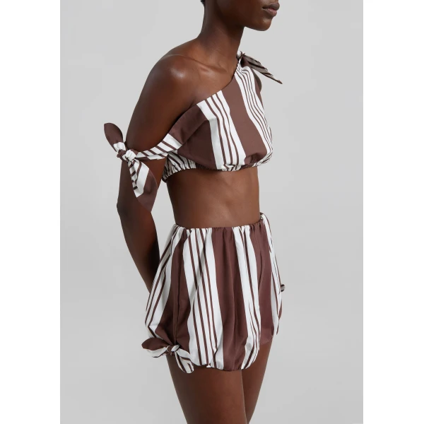 The Frankie Shop Rosie Shorts - Choc Stripe - Oversized Minimalist Shorts in Multicolour - Shop at Luxury Shoes 