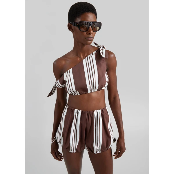 The Frankie Shop Rosie Tie Top - Choc Stripe - Oversized Minimalist Tops in Multicolour - Shop at Luxury Shoes 